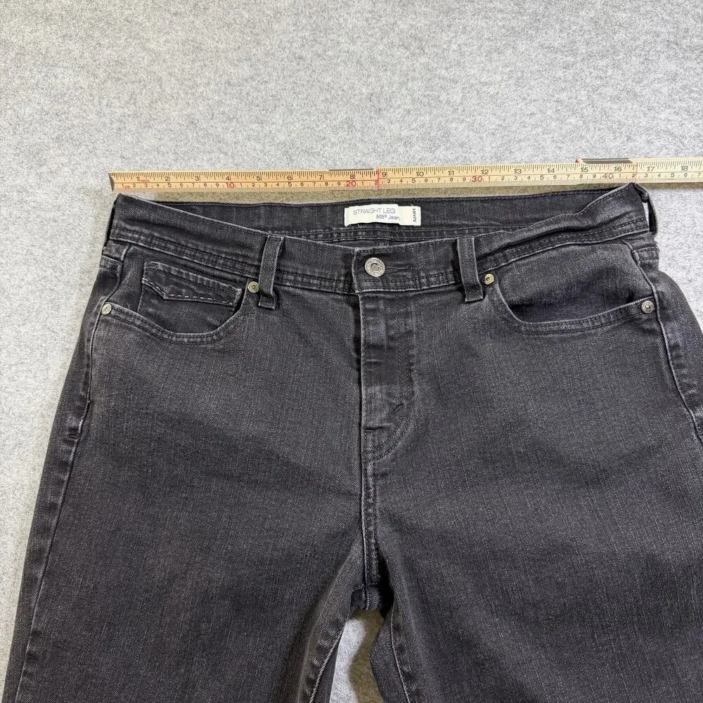 Levi's 505 Straight Leg Jeans Womens 12 Black Faded Denim Button Fly Mid Rise